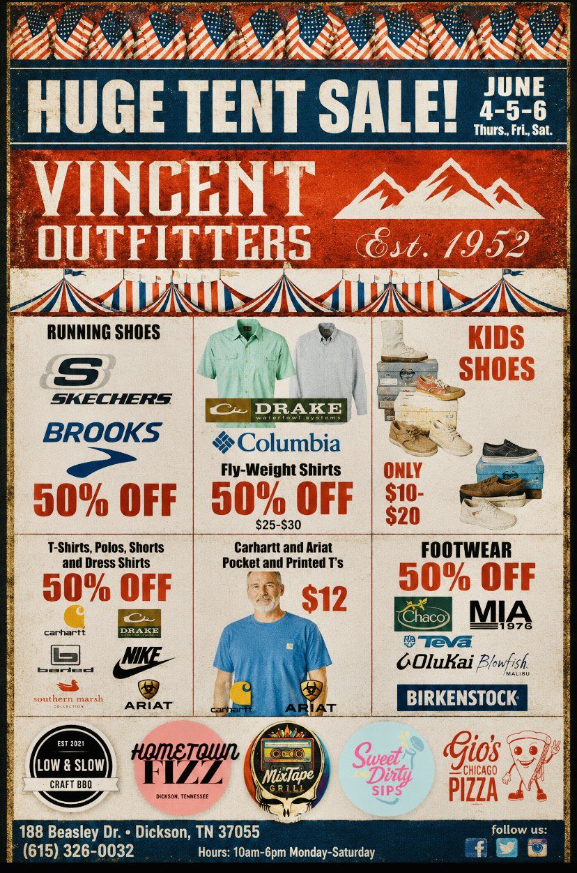 Summer Tent Sale at Vincent Outfitters in Dickson | Dickson, Tennessee
